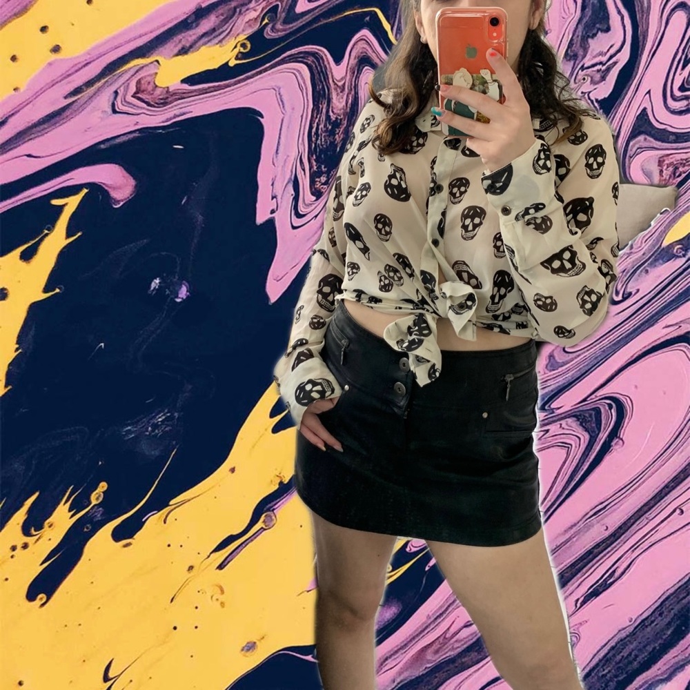 Fun & Flirt skull long-sleeve button down shirt